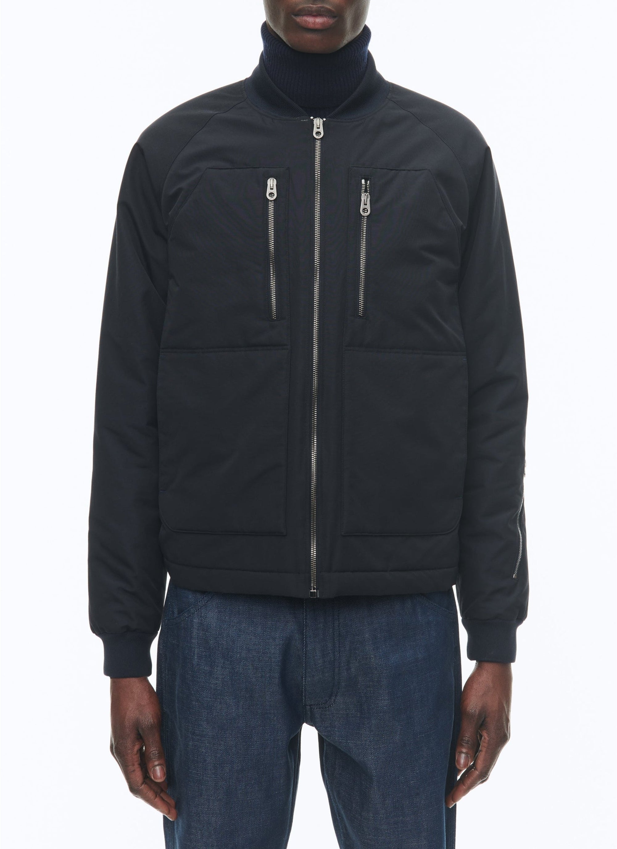 Quilted jacket in Ottoman fabric - Navy blue