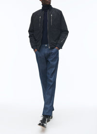 Quilted jacket in Ottoman fabric - Navy blue