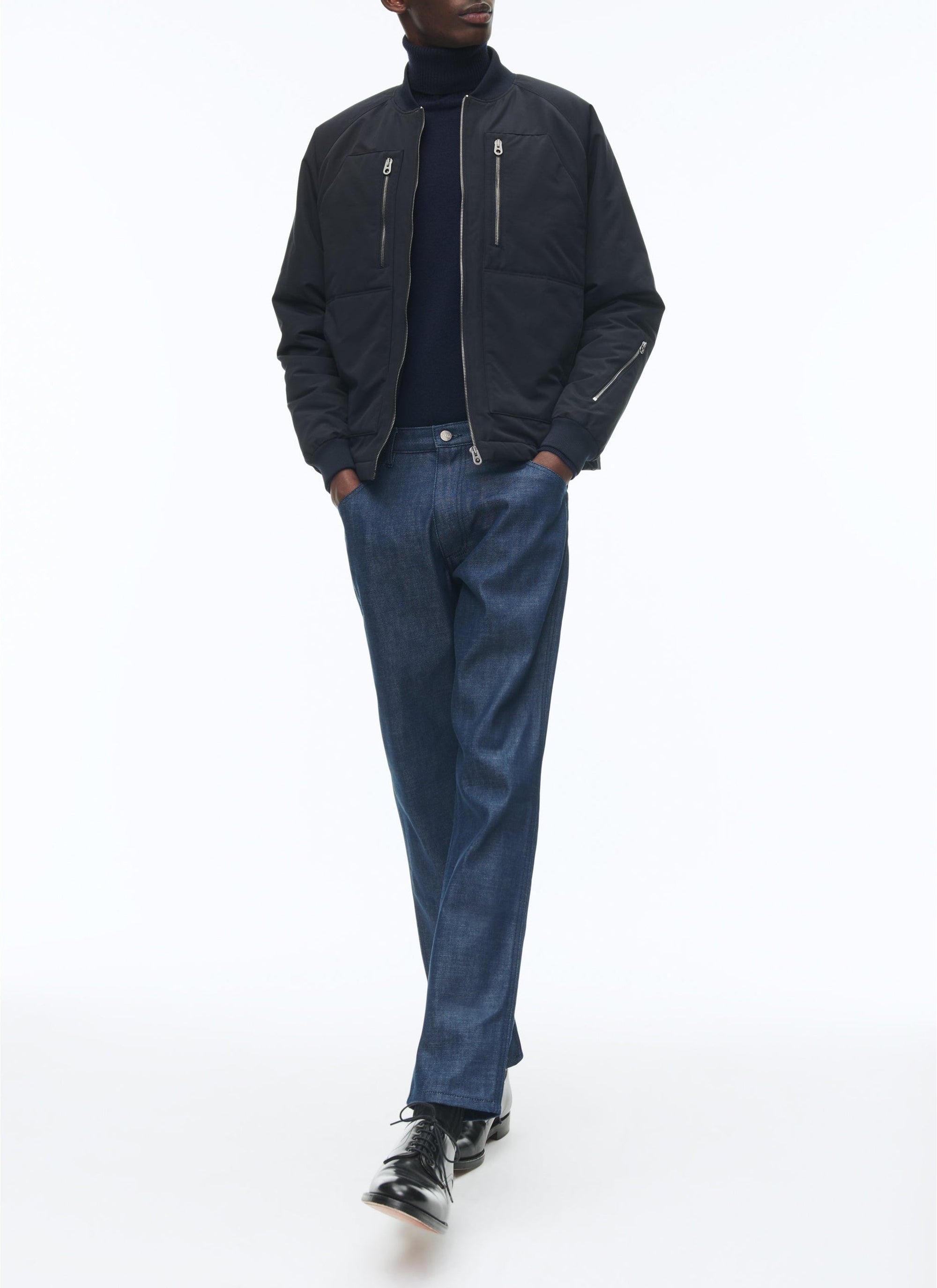 Quilted jacket in Ottoman fabric - Navy blue