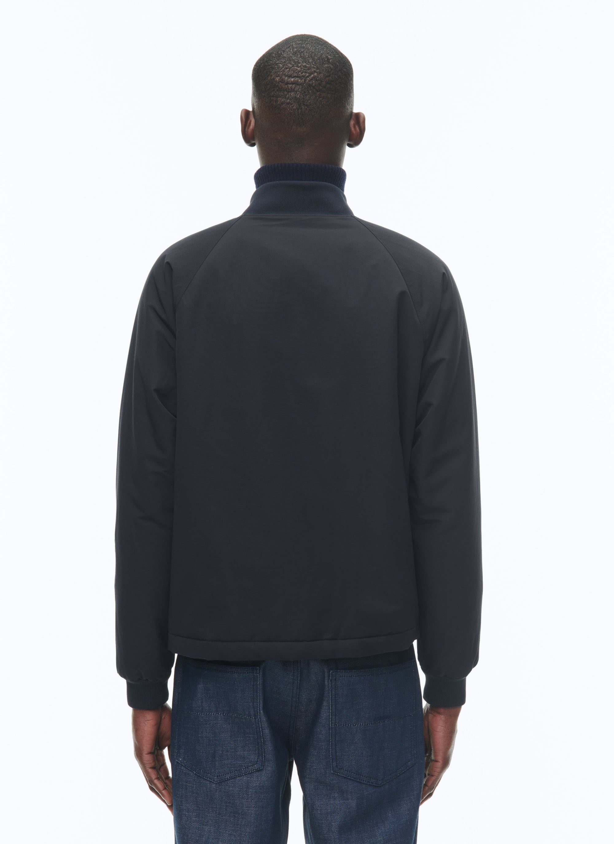 Quilted jacket in Ottoman fabric - Navy blue