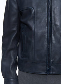 Blouson à fermeture éclair en cuir - Marine