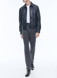 Blouson à fermeture éclair en cuir - Marine