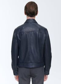 Blouson à fermeture éclair en cuir - Marine