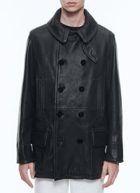 Caban avec surpiqûres en cuir - Noir