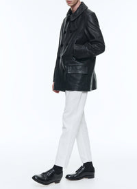 Caban avec surpiqûres en cuir - Noir