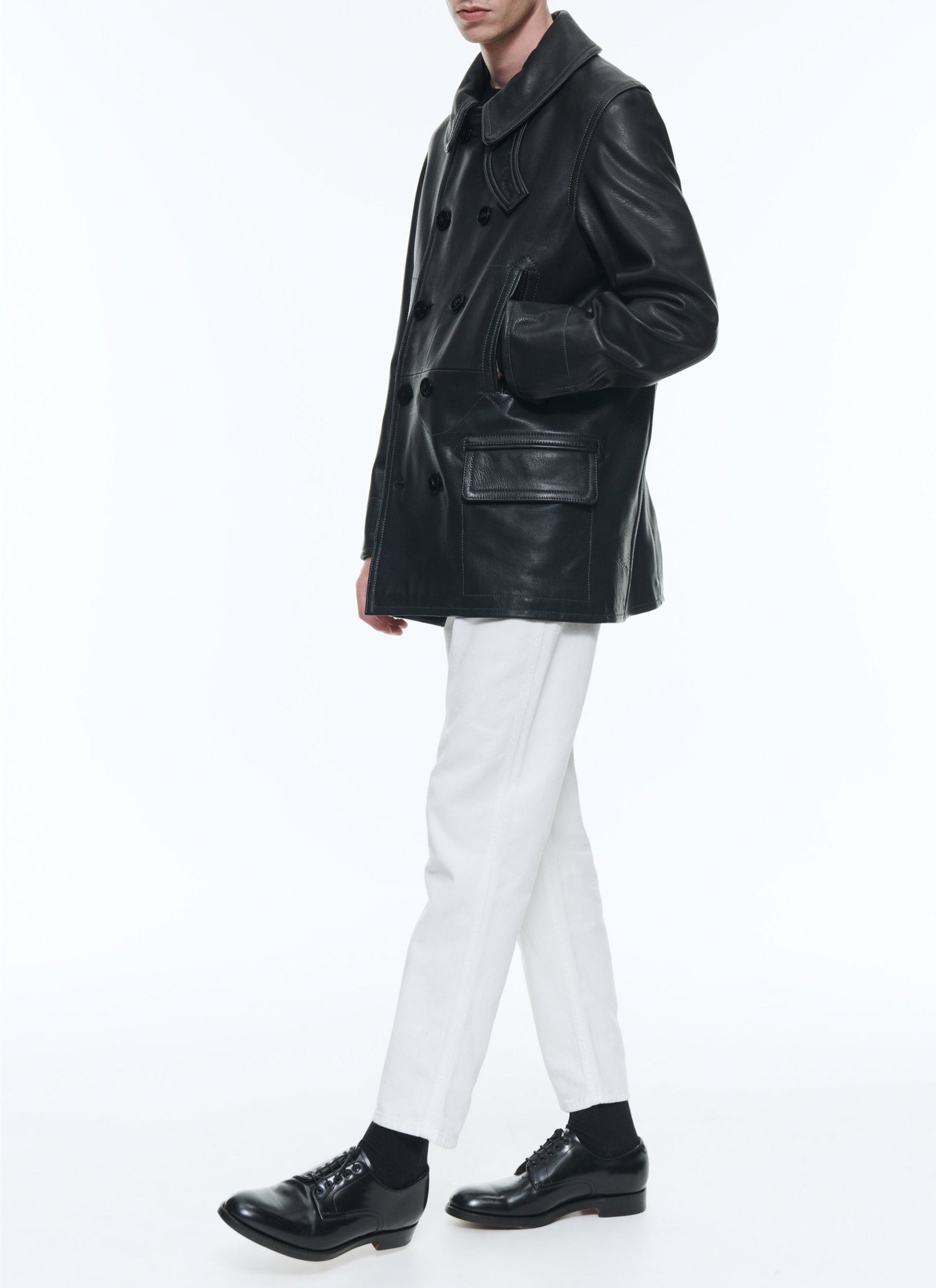 Caban avec surpiqûres en cuir - Noir