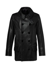 Caban avec surpiqûres en cuir - Noir