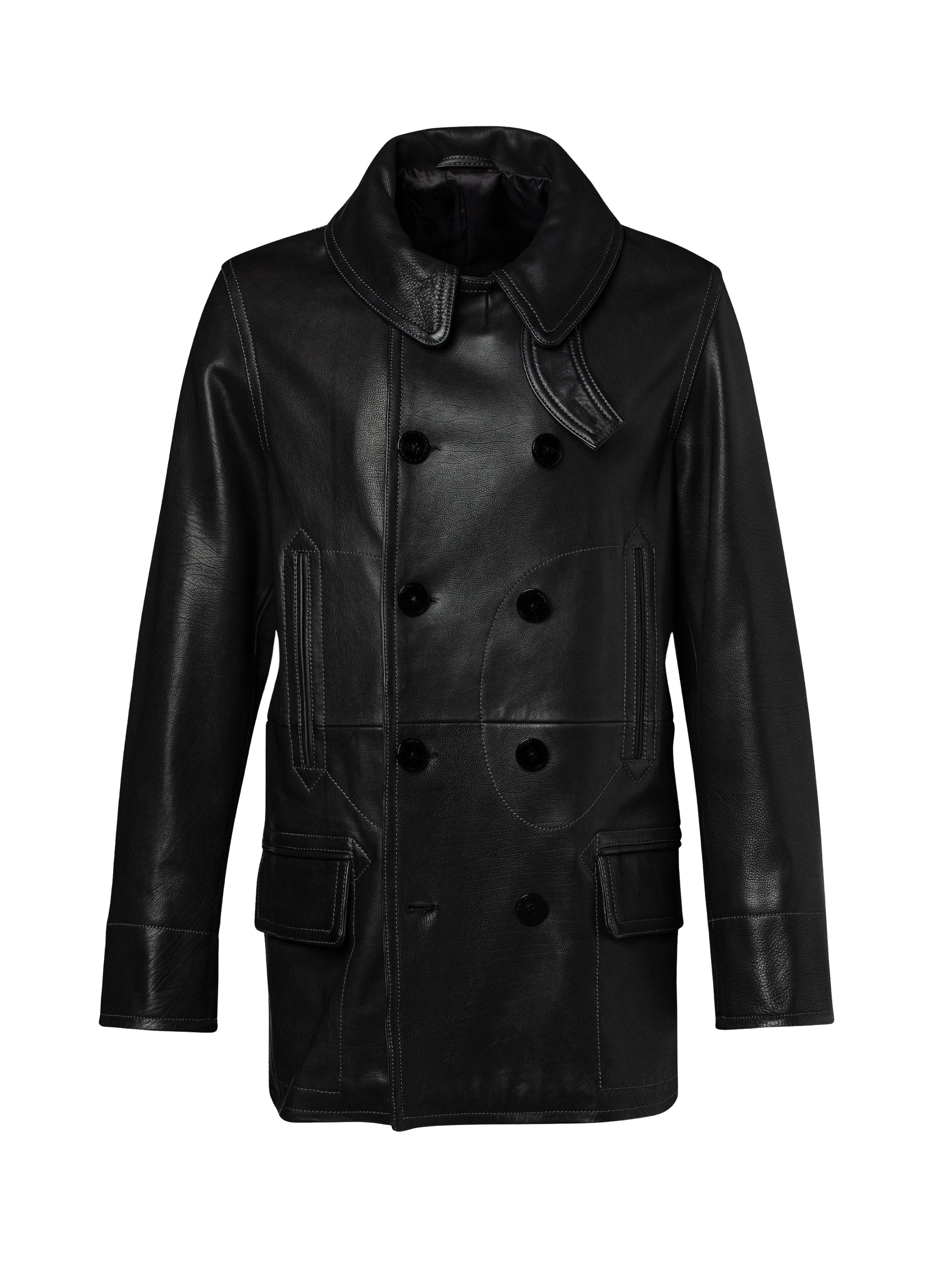 Caban avec surpiqûres en cuir - Noir