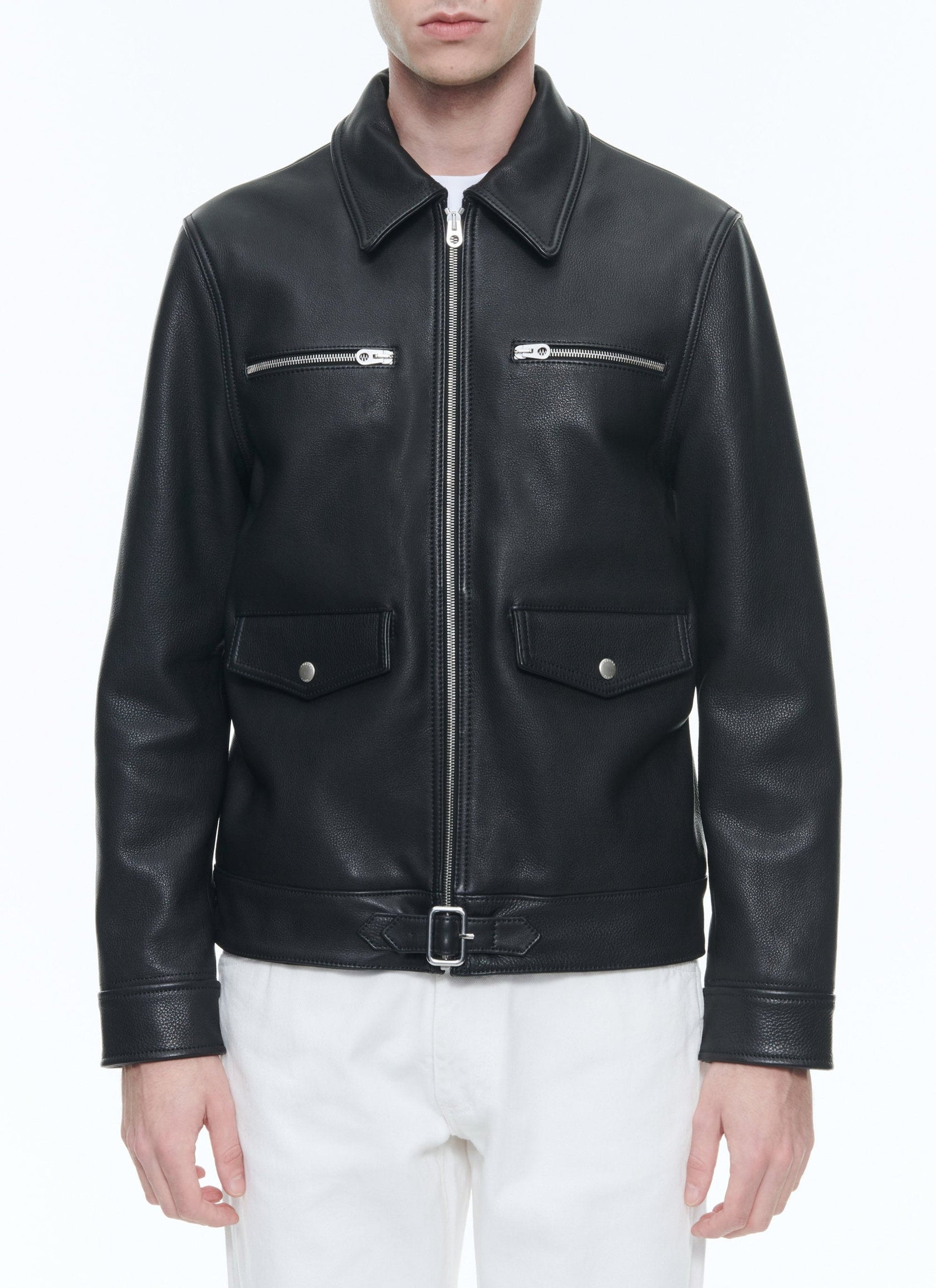 Blouson à fermeture éclair en cuir - Noir