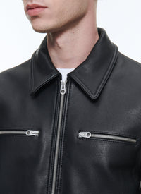 Blouson à fermeture éclair en cuir - Noir