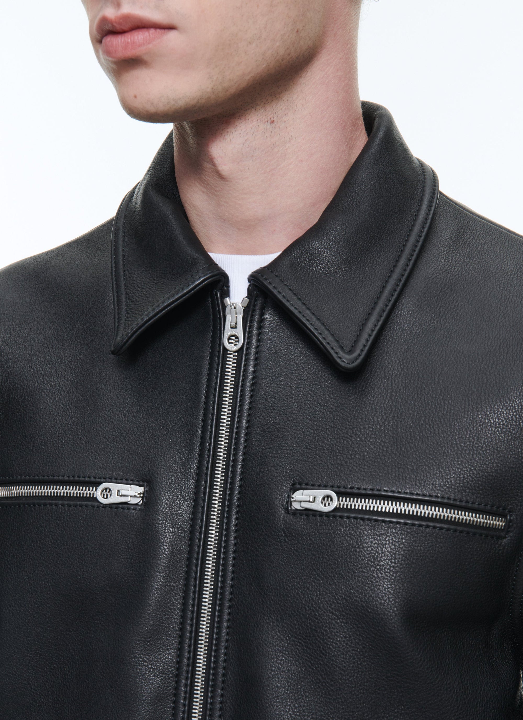 Blouson à fermeture éclair en cuir - Noir