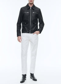Blouson à fermeture éclair en cuir - Noir