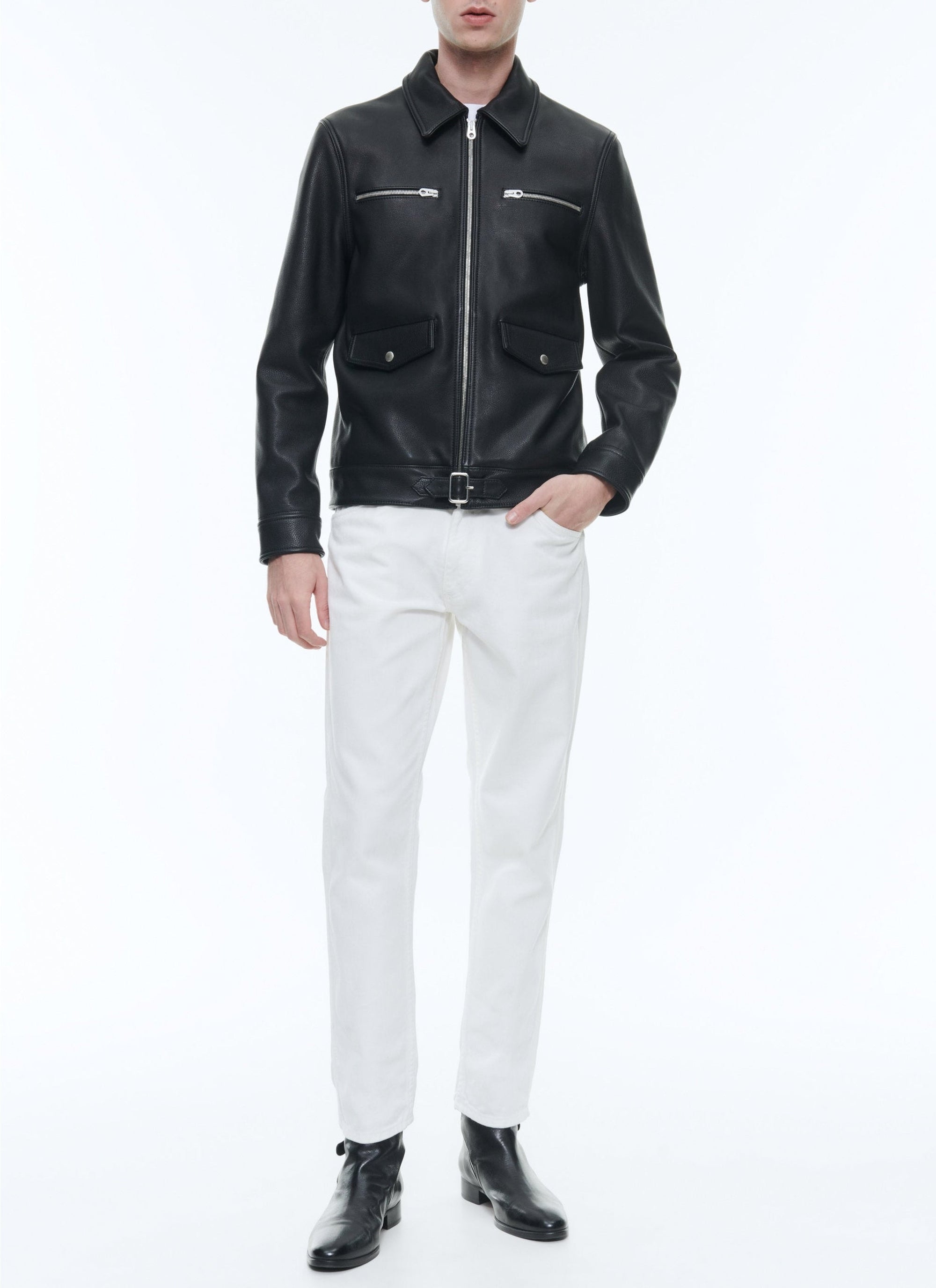 Blouson à fermeture éclair en cuir - Noir