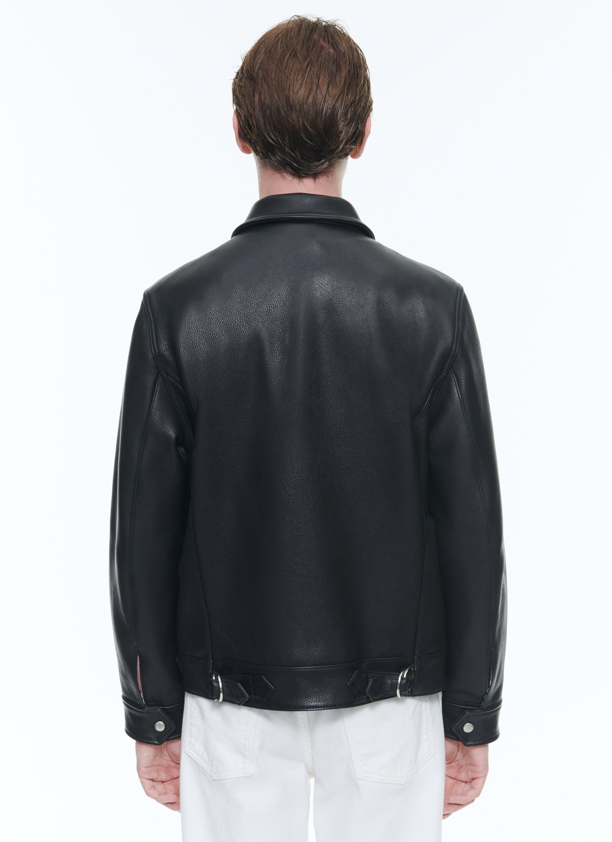 Blouson à fermeture éclair en cuir - Noir