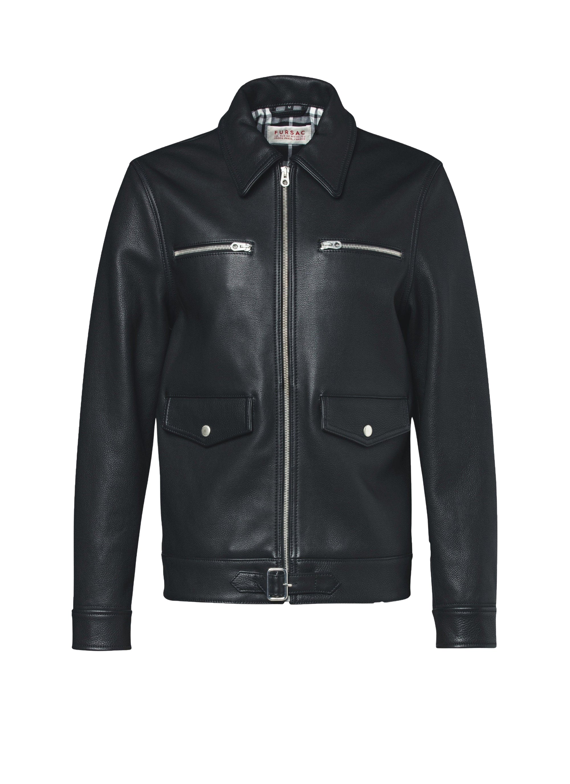 Blouson à fermeture éclair en cuir - Noir