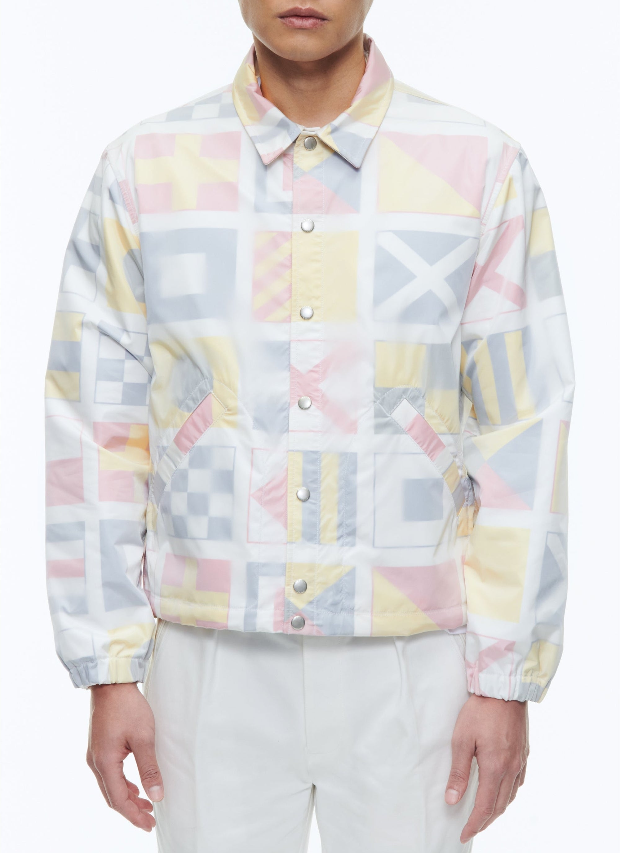 Flag print jacket in technical canvas - Ecru