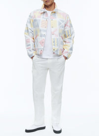 Flag print jacket in technical canvas - Ecru