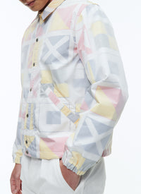 Flag print jacket in technical canvas - Ecru