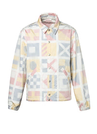 Flag print jacket in technical canvas - Ecru