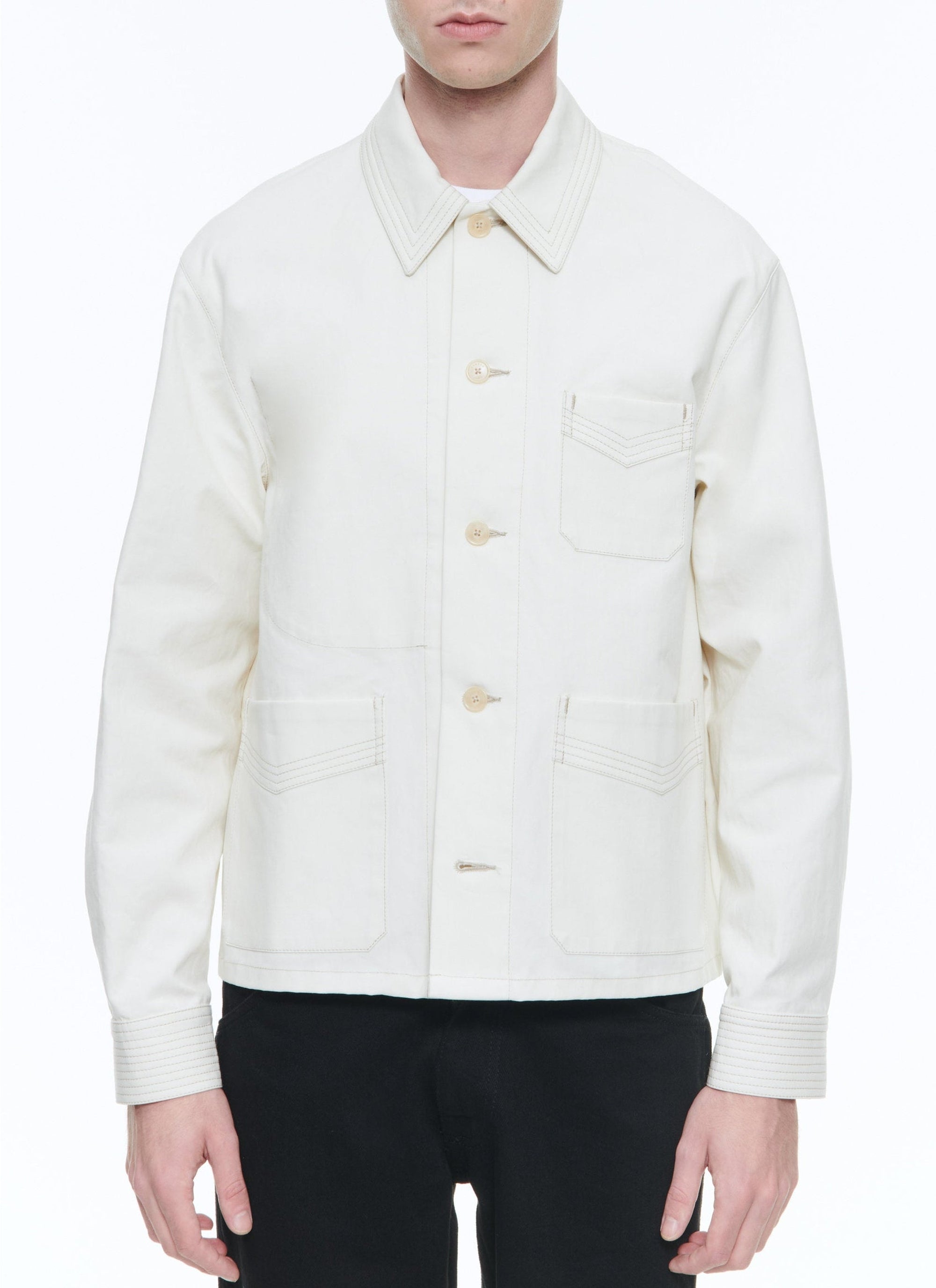 Blouson à surpiqûres contrastées - Écru