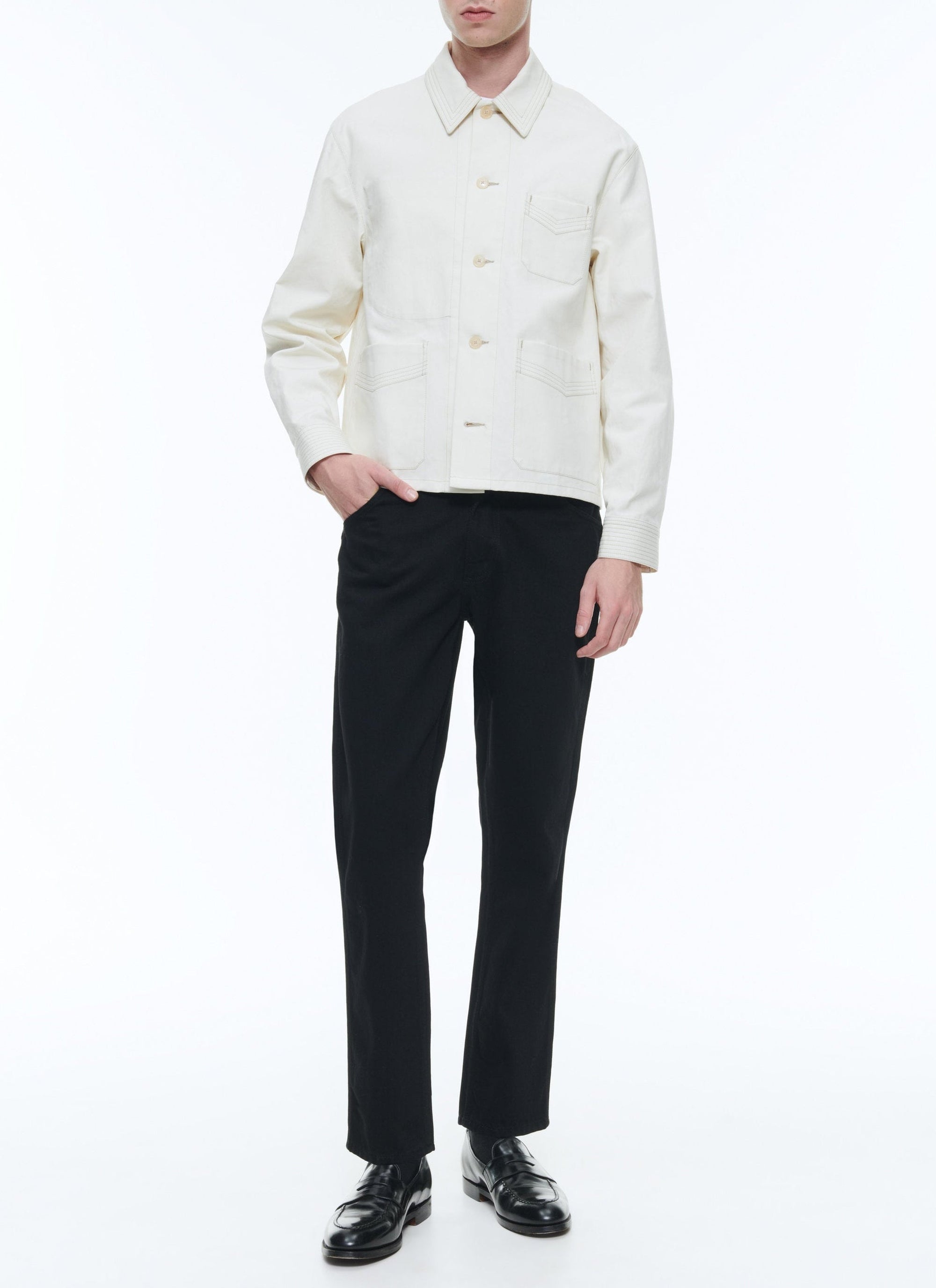 Blouson à surpiqûres contrastées - Écru