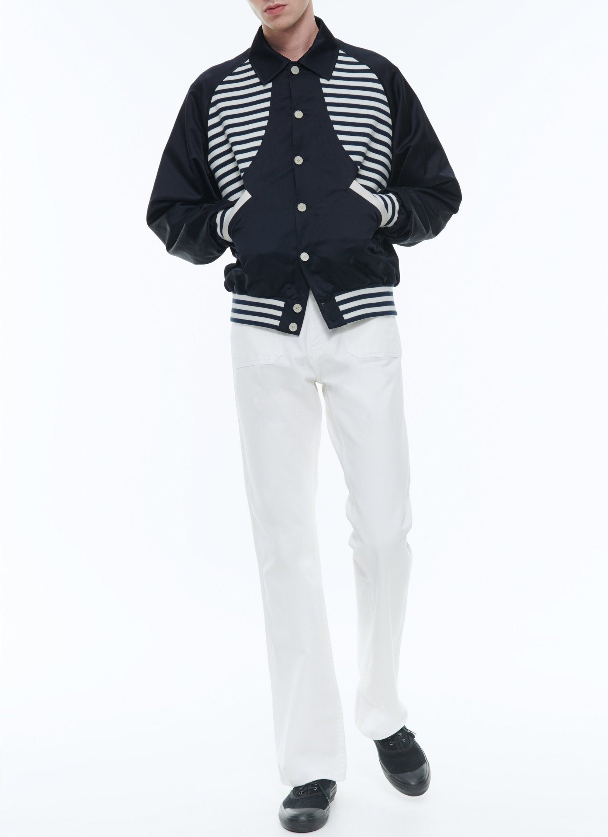 Striped button-down jacket - Navy