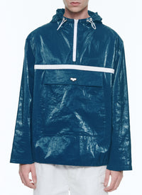 Veste à col montant imperméable en lin - Pétrole