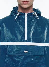 Veste à col montant imperméable en lin - Pétrole