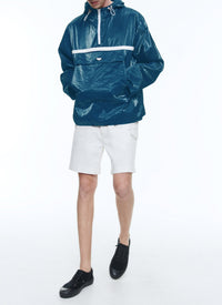 Veste à col montant imperméable en lin - Pétrole