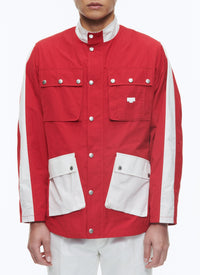 Multi-pocket parka with stand-up collar - Bright red