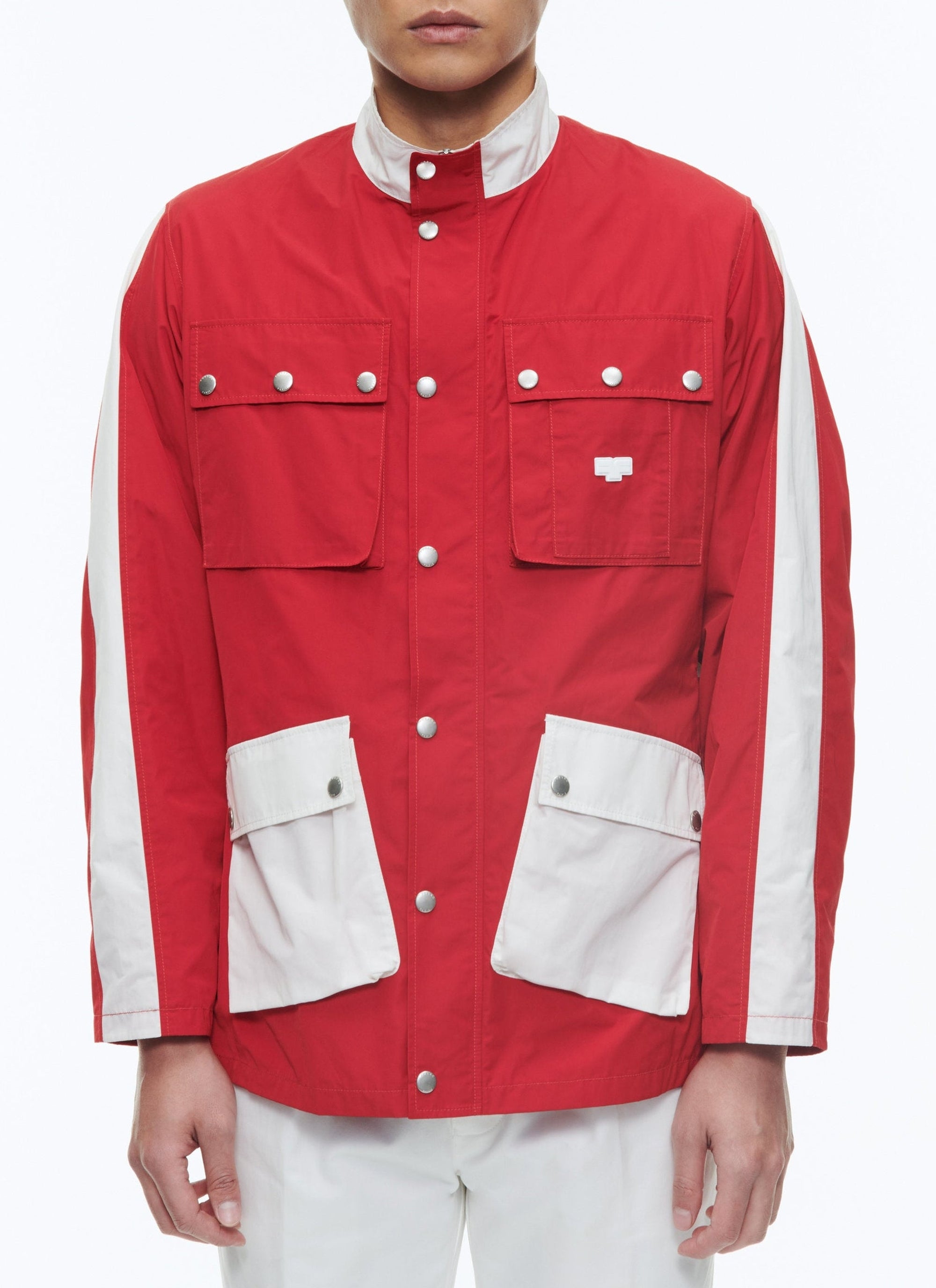 Multi-pocket parka with stand-up collar - Bright red