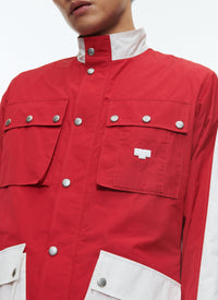 Multi-pocket parka with stand-up collar - Bright red
