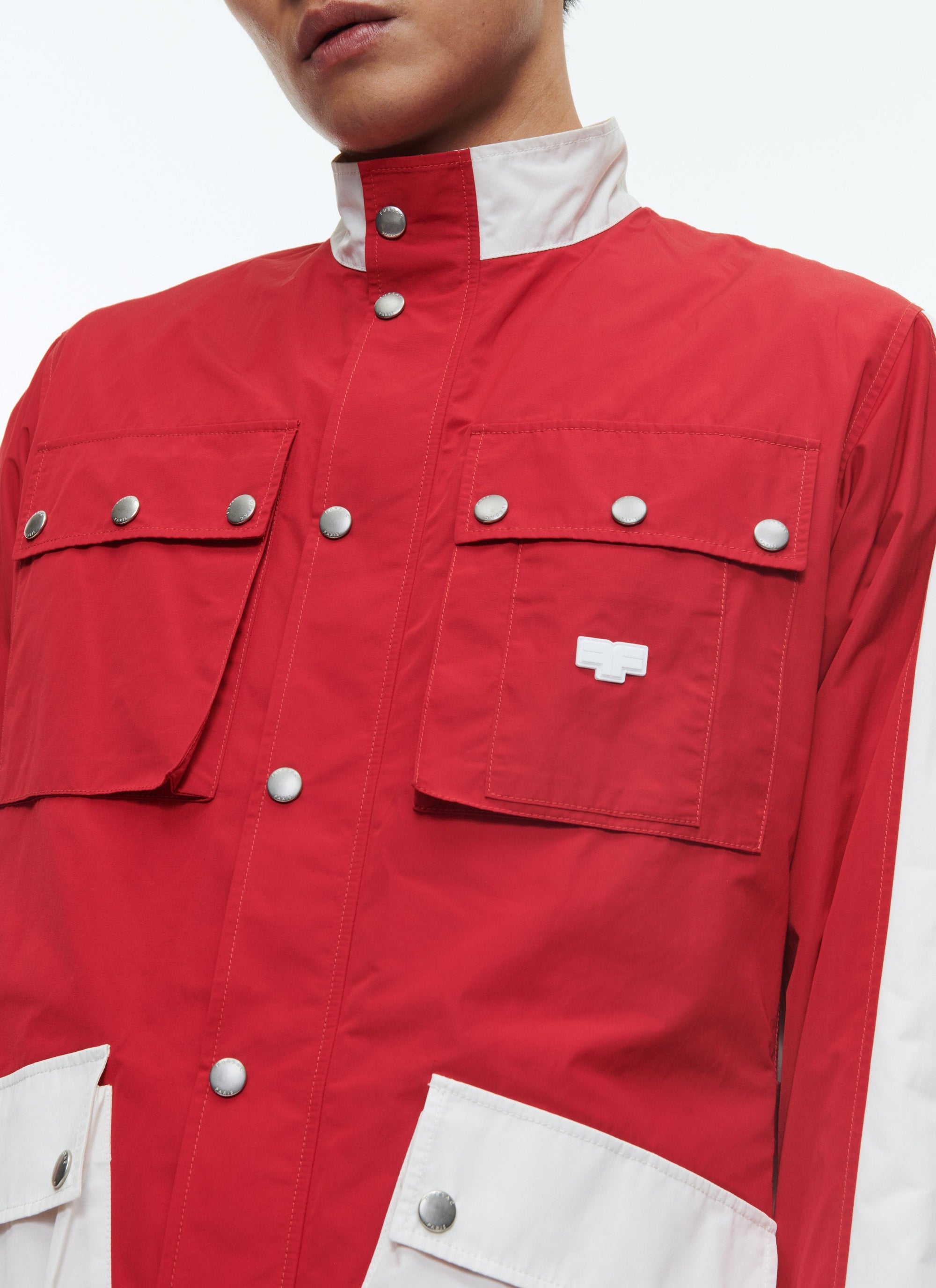 Multi-pocket parka with stand-up collar - Bright red
