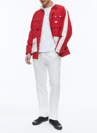 Multi-pocket parka with stand-up collar - Bright red