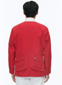 Multi-pocket parka with stand-up collar - Bright red