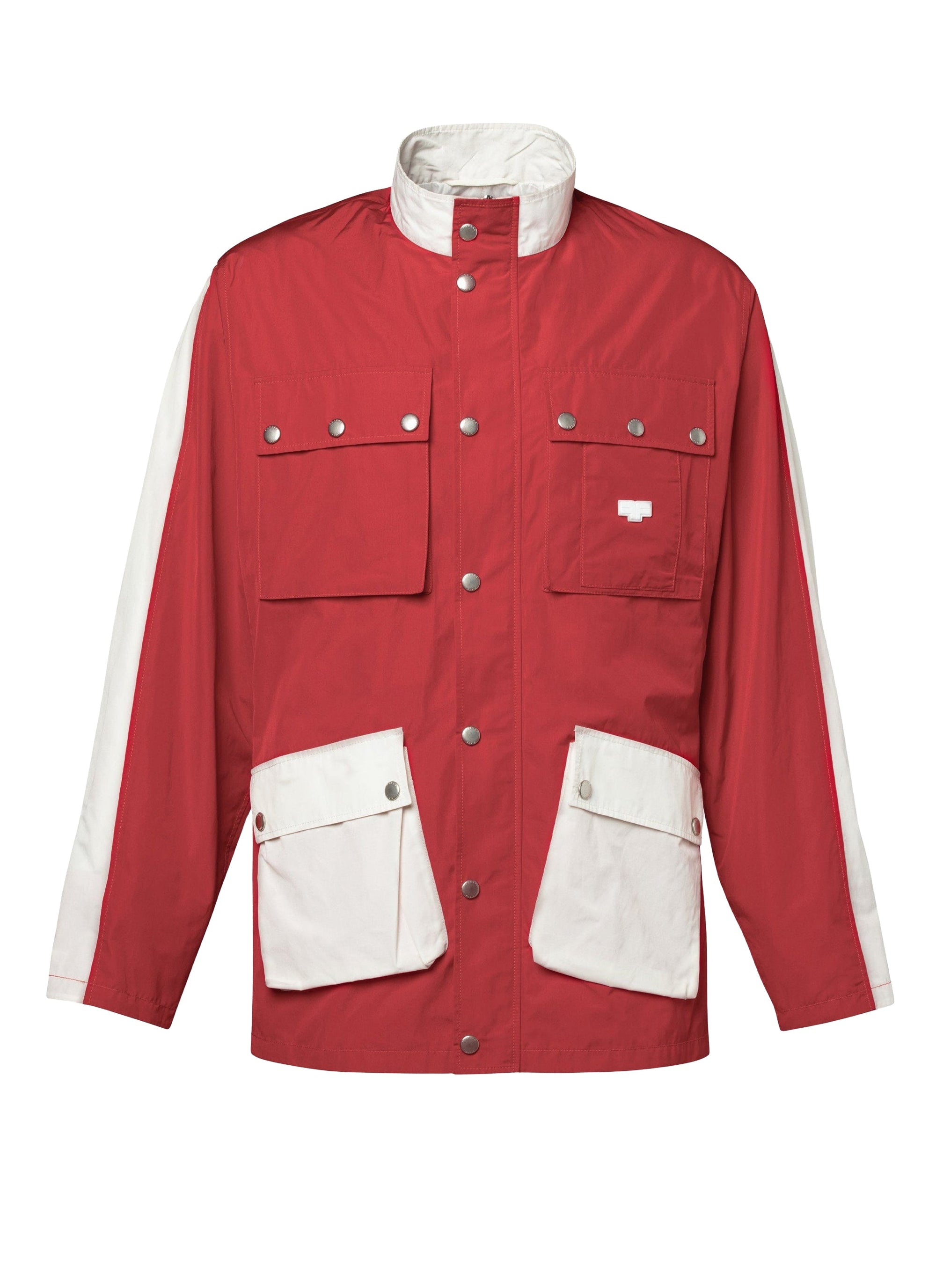 Multi-pocket parka with stand-up collar - Bright red