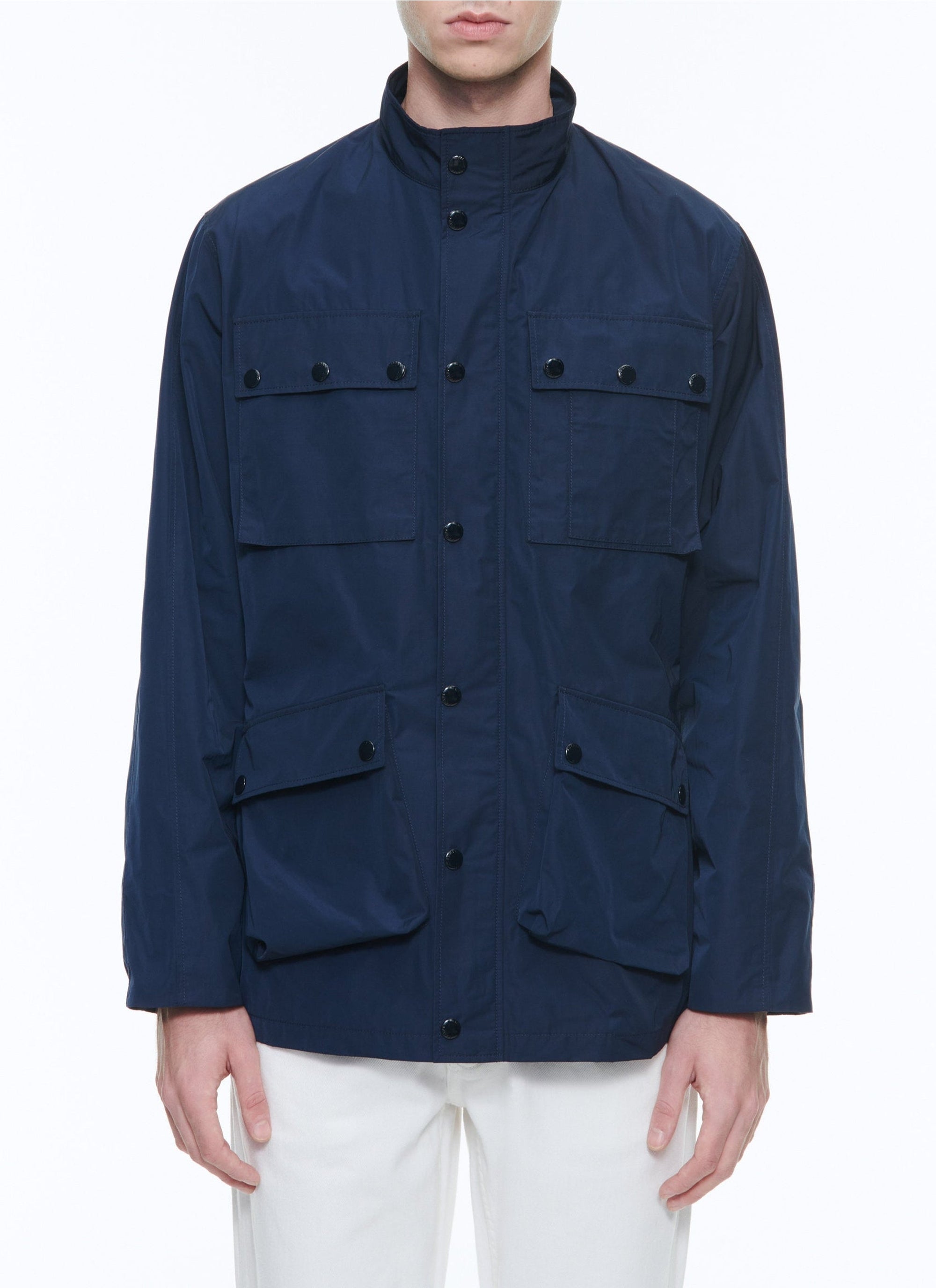 Multi-pocket parka with stand-up collar - Navy