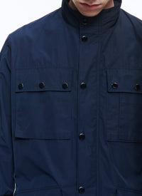 Multi-pocket parka with stand-up collar - Navy