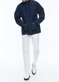 Multi-pocket parka with stand-up collar - Navy