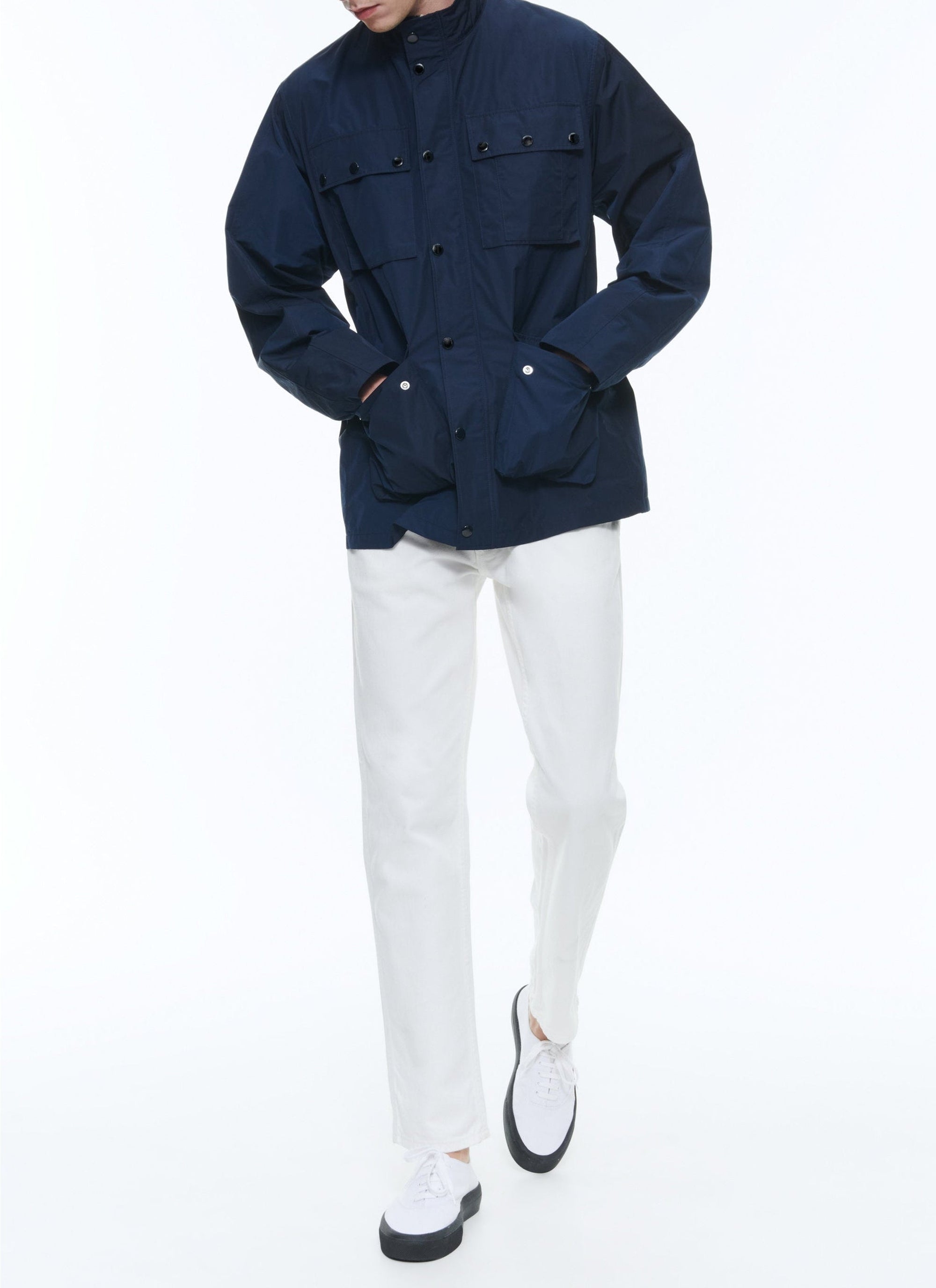 Multi-pocket parka with stand-up collar - Navy