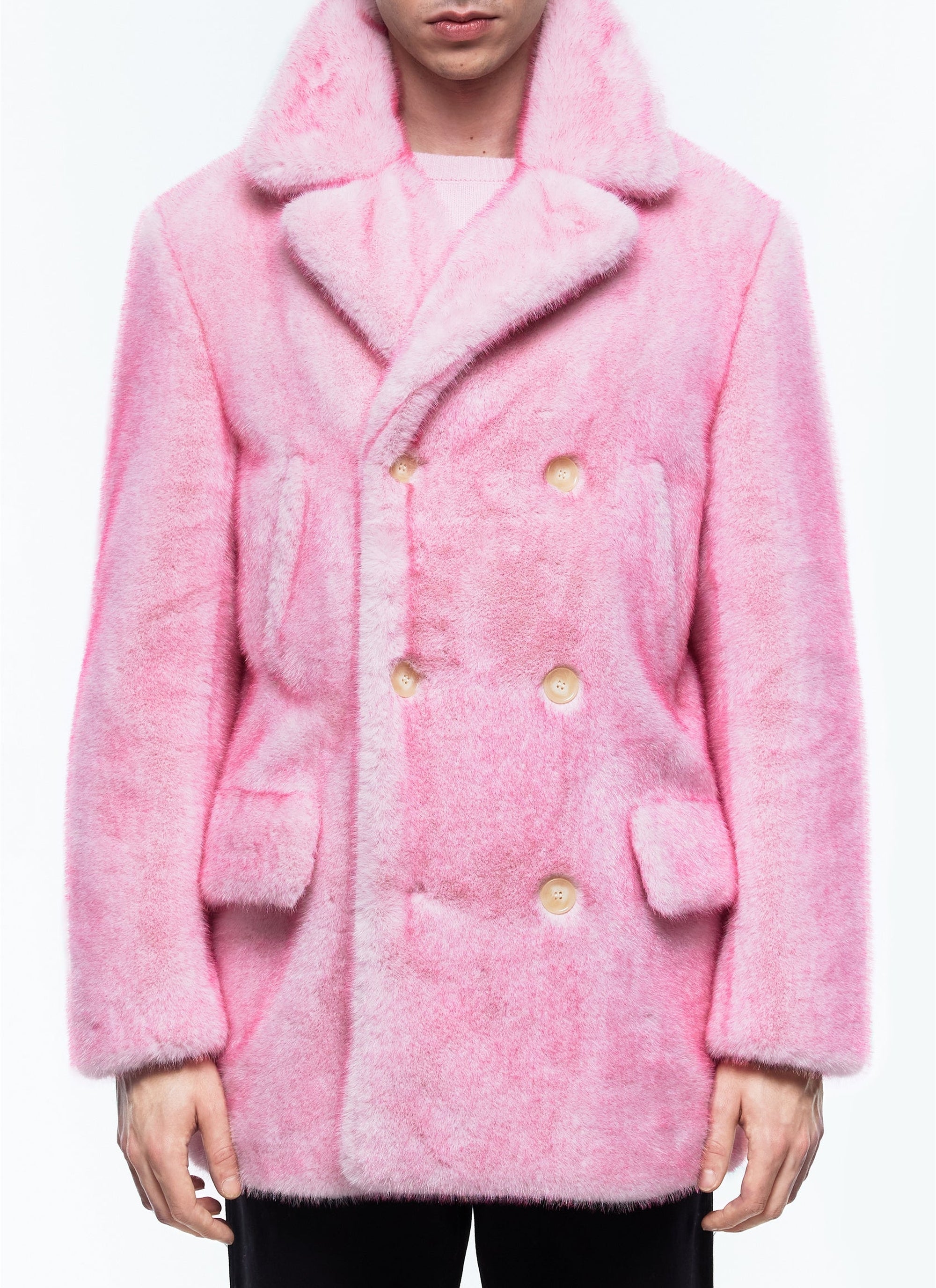 Manteau croisé à col tailleur - Rose Pâle