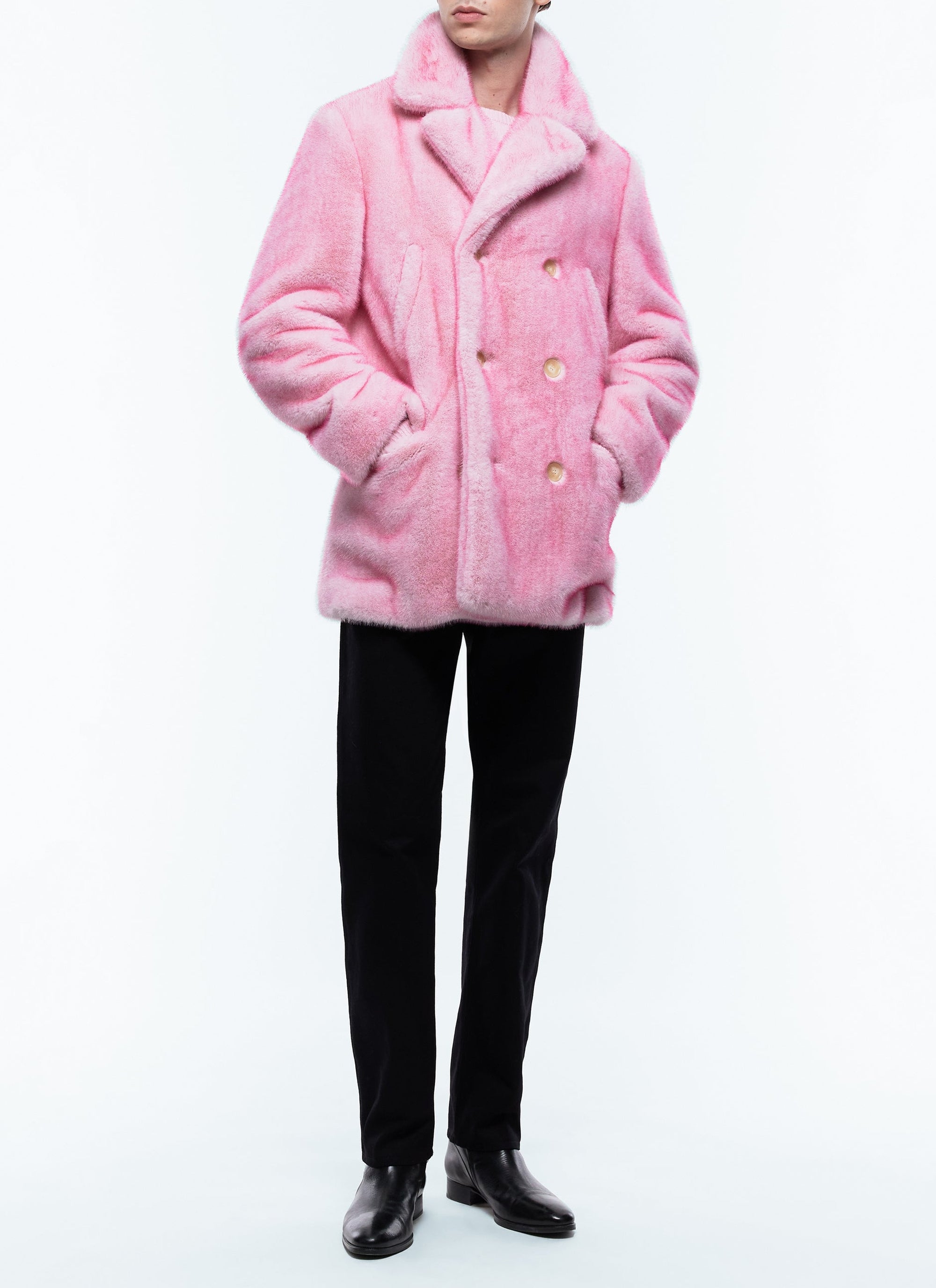 Manteau croisé à col tailleur - Rose Pâle