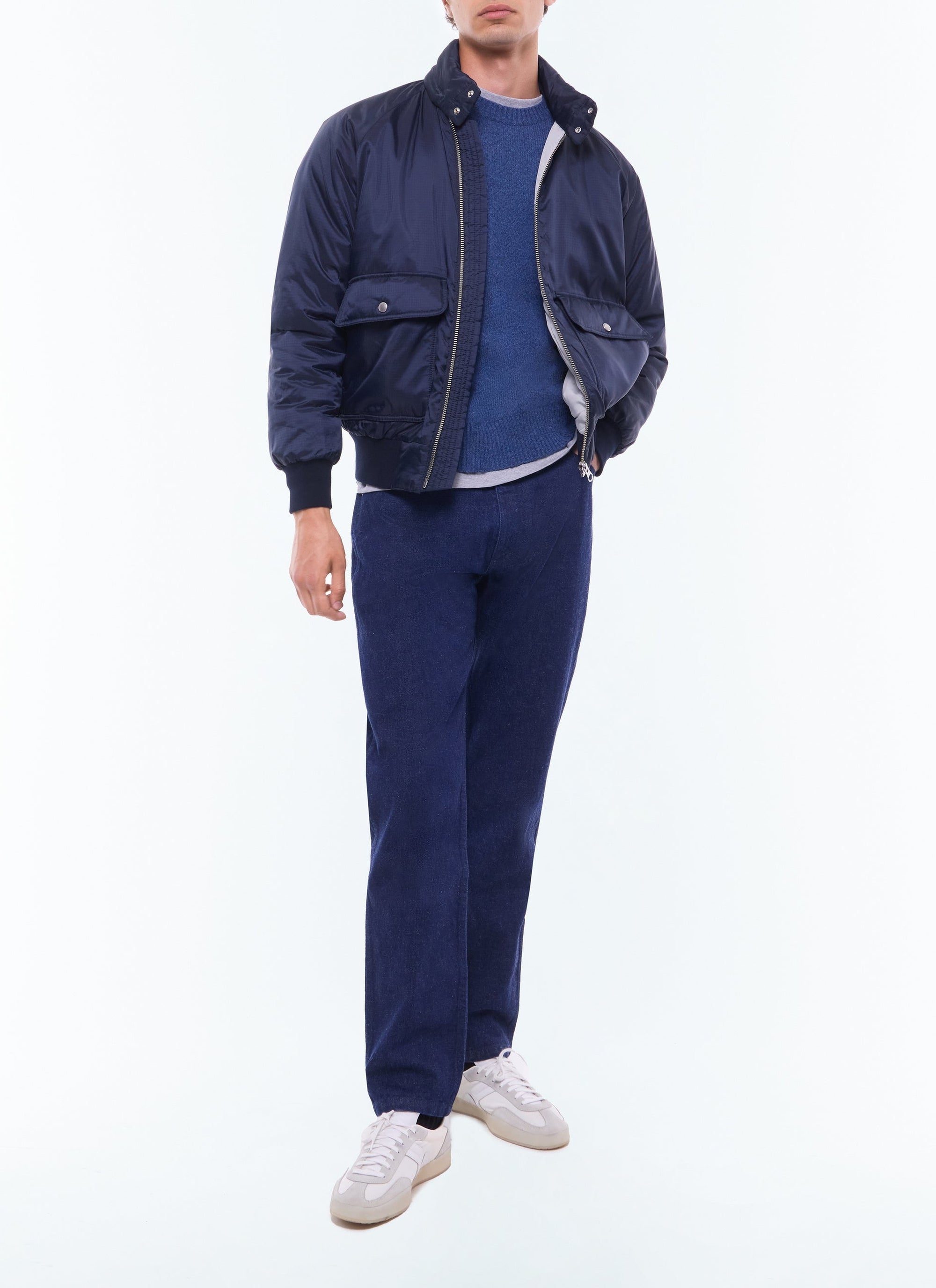 Blouson en tissu technique déperlant - Bleu Marine