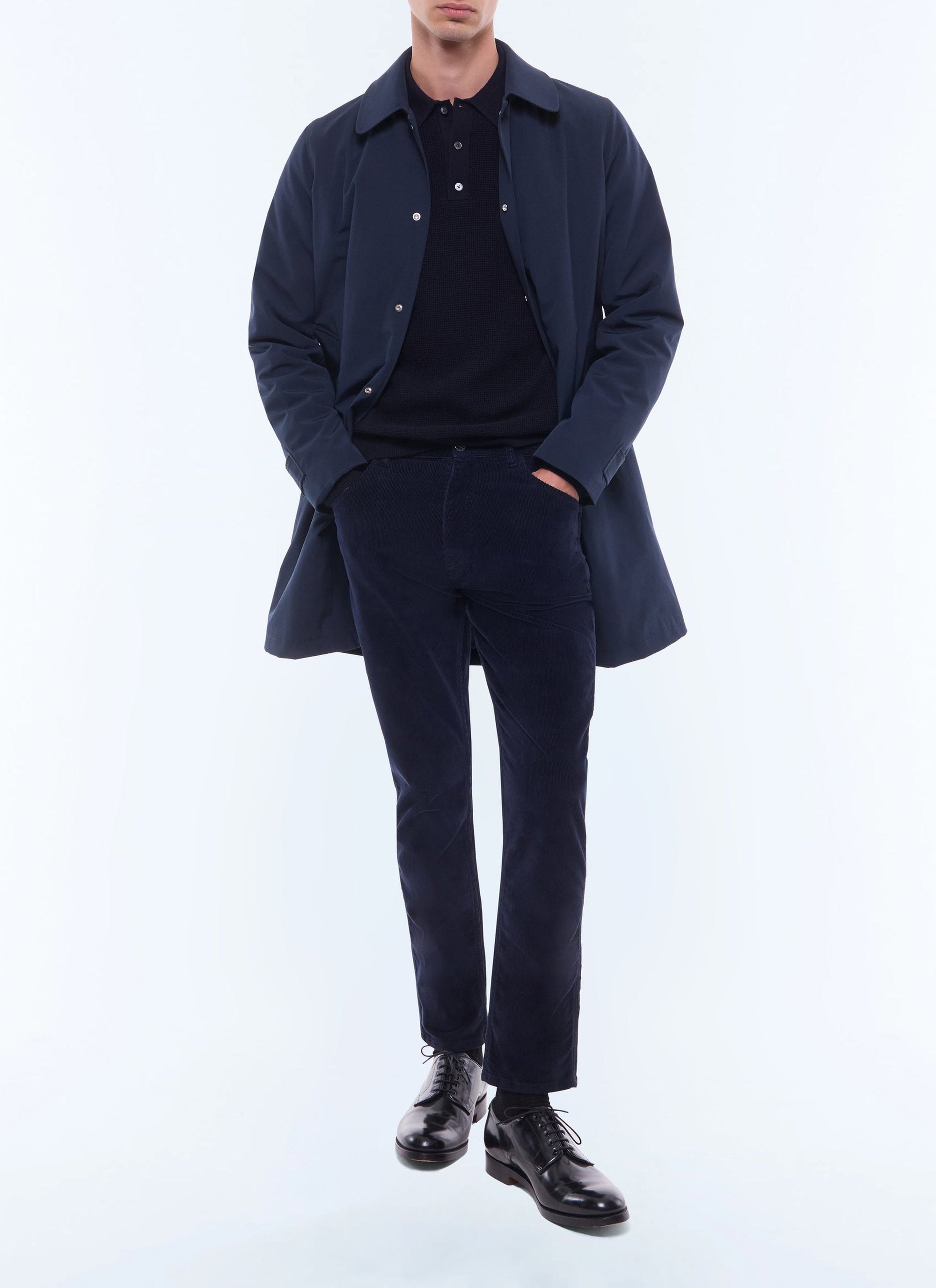 Coat in water-repellent technical fabric - Navy Blue