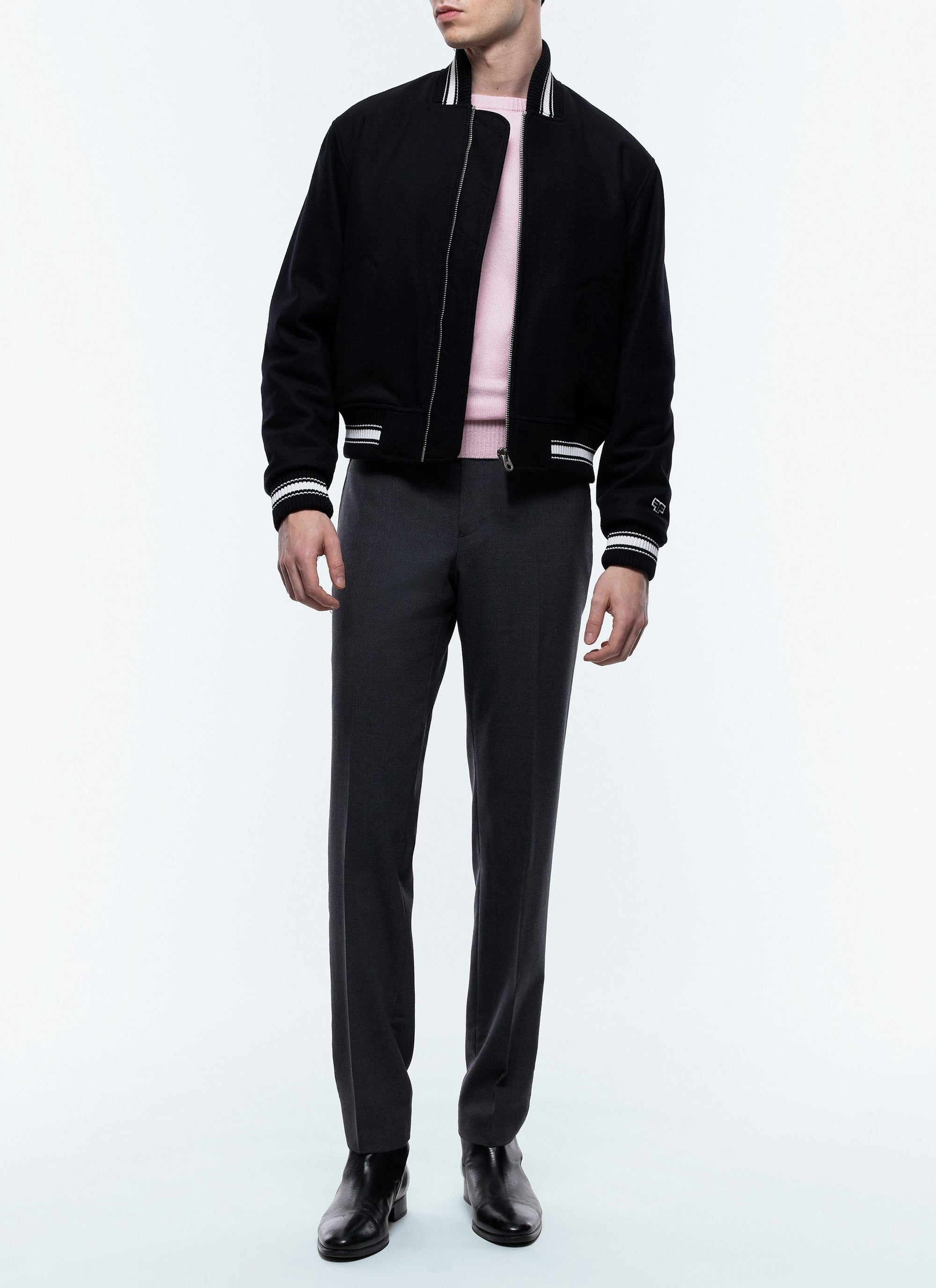 Blouson teddy en drap de laine mélangée - Noir