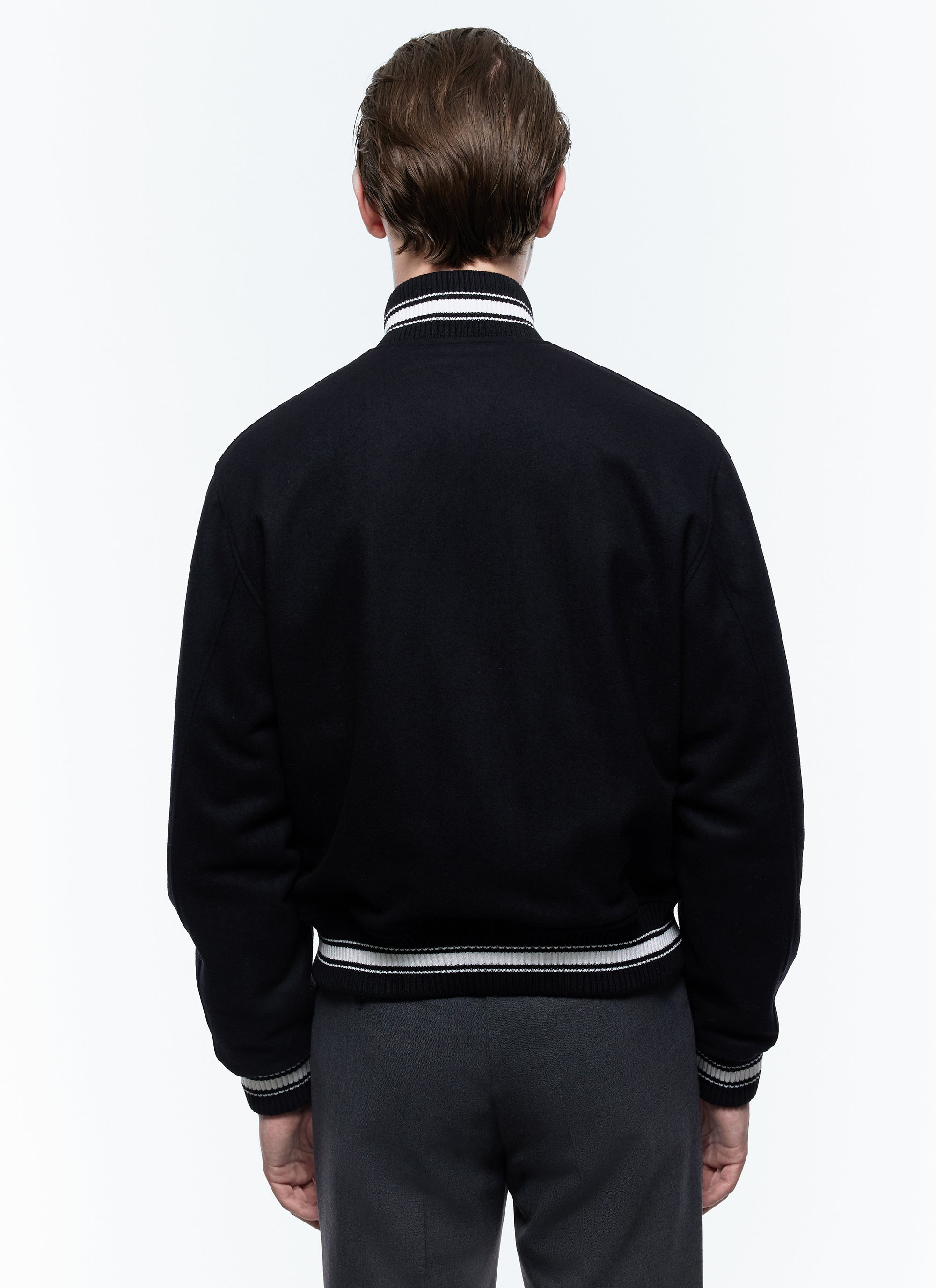 Blouson teddy en drap de laine mélangée - Noir