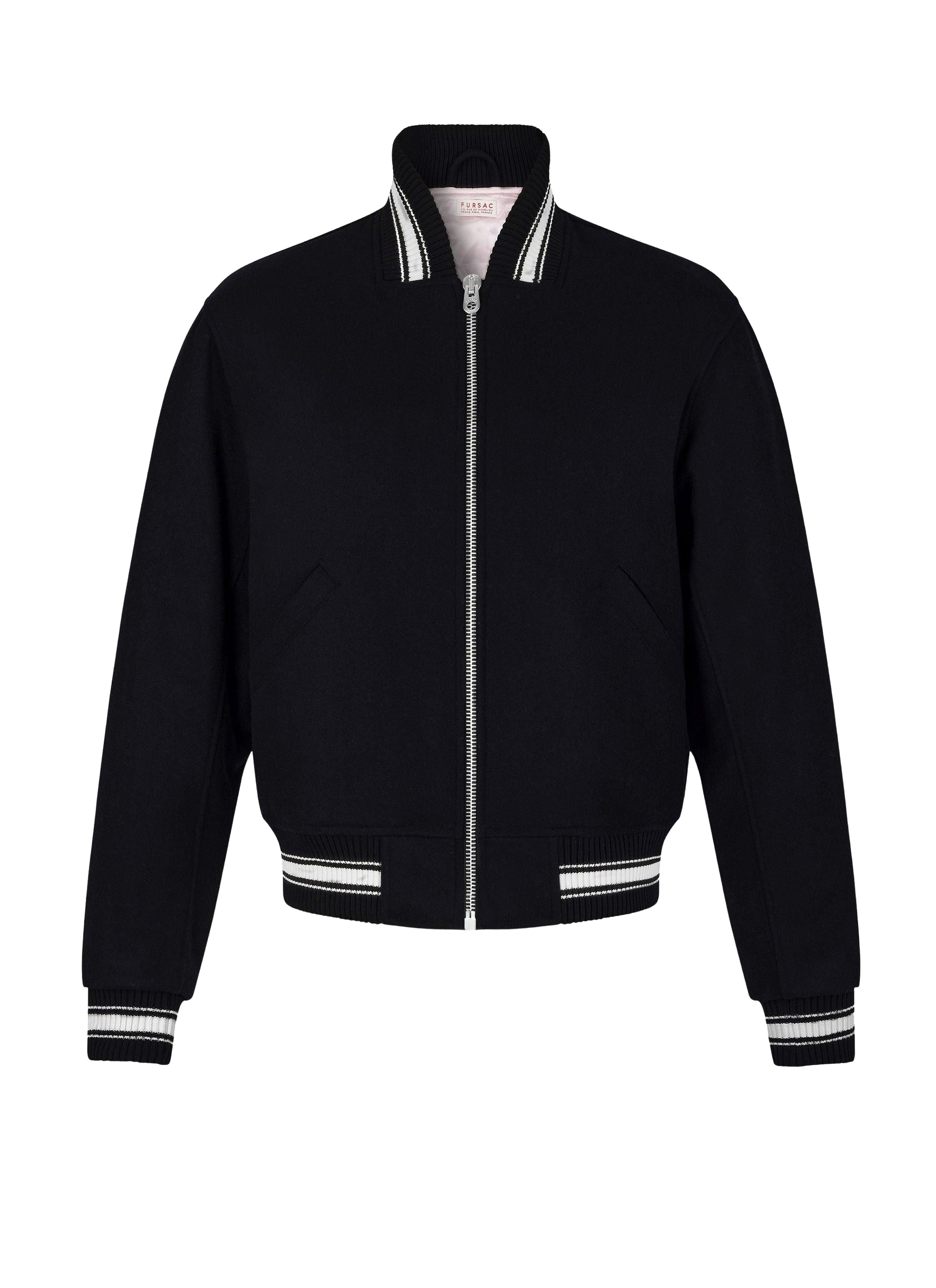 Blouson teddy en drap de laine mélangée - Noir