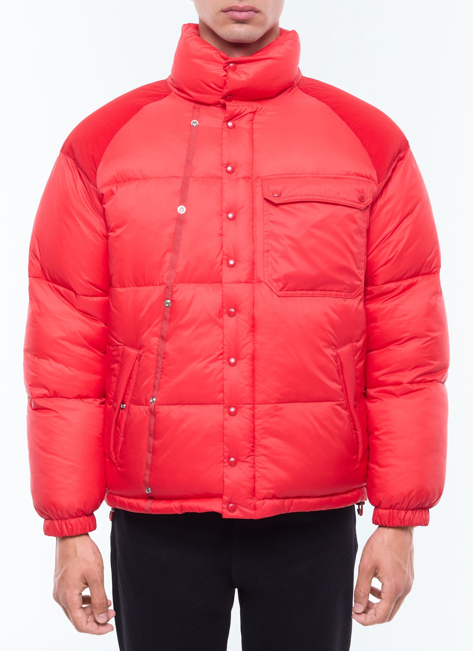 Water-repellent down jacket with removable mittens - Red