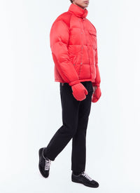 Water-repellent down jacket with removable mittens - Red