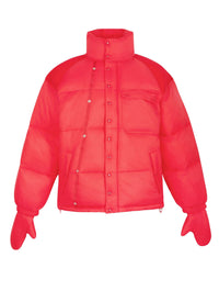 Water-repellent down jacket with removable mittens - Red